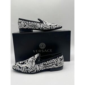Versace Medusa Embroidered Slippers Loafers Black White DSU6488 IT 39 US 7 NEW